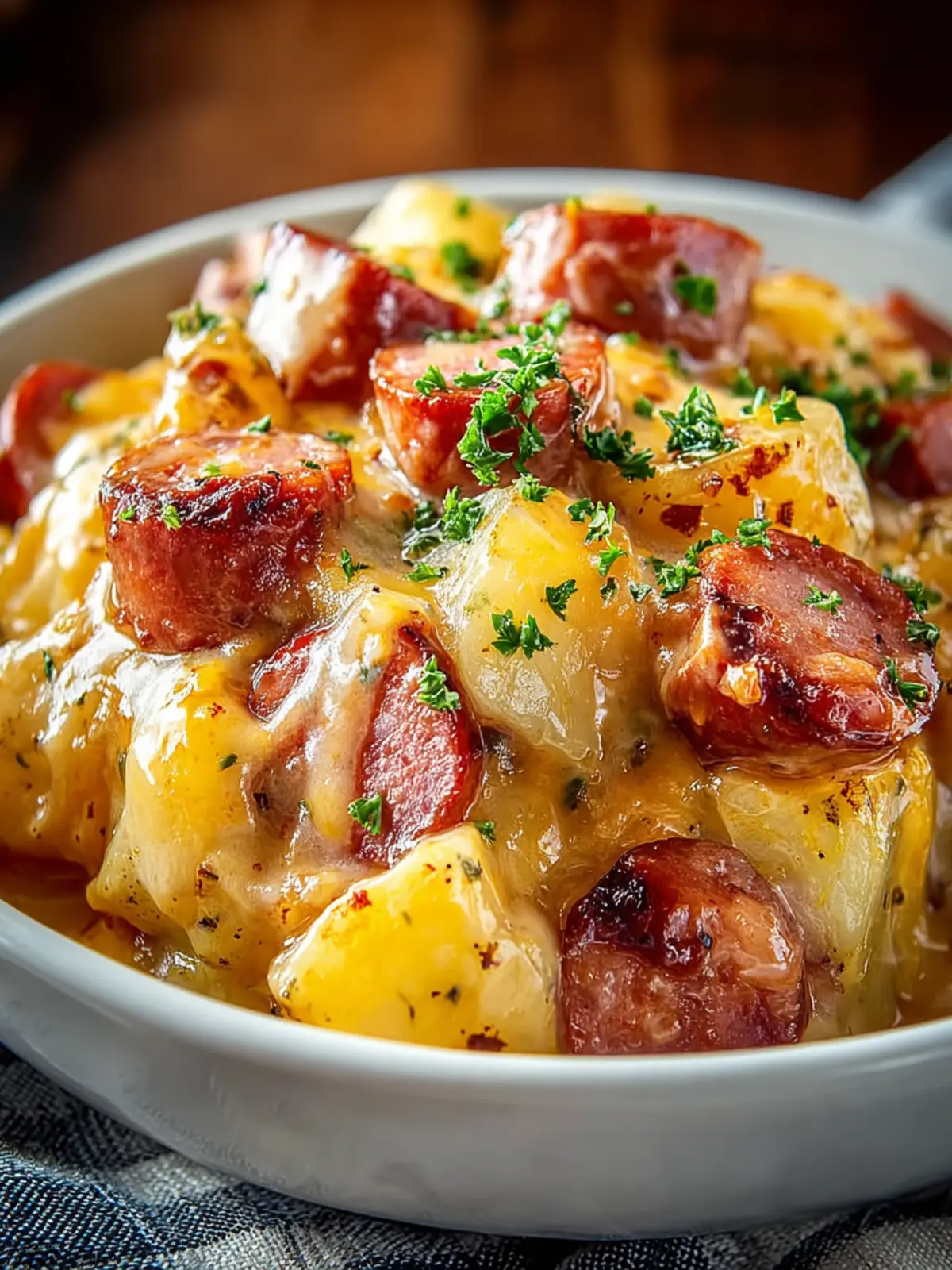 Hearty Crockpot Cheesy Potatoes & Beef Kielbasa Dinner First Image