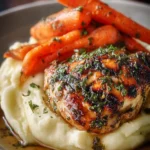 Garlic Herb Chicken with Mashed Potatoes and Glazed Carrots First Image