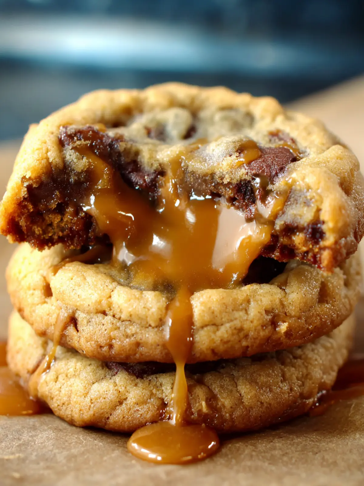 Caramel Chocolate Cream Cheese Stuffed Cookies First Image